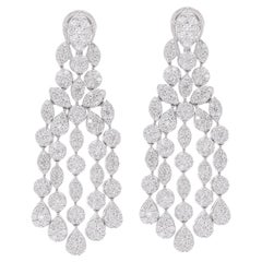 6.65 Ct SI Clarity HI Color Diamond Dangle Earrings 18 Karat White Gold Jewelry