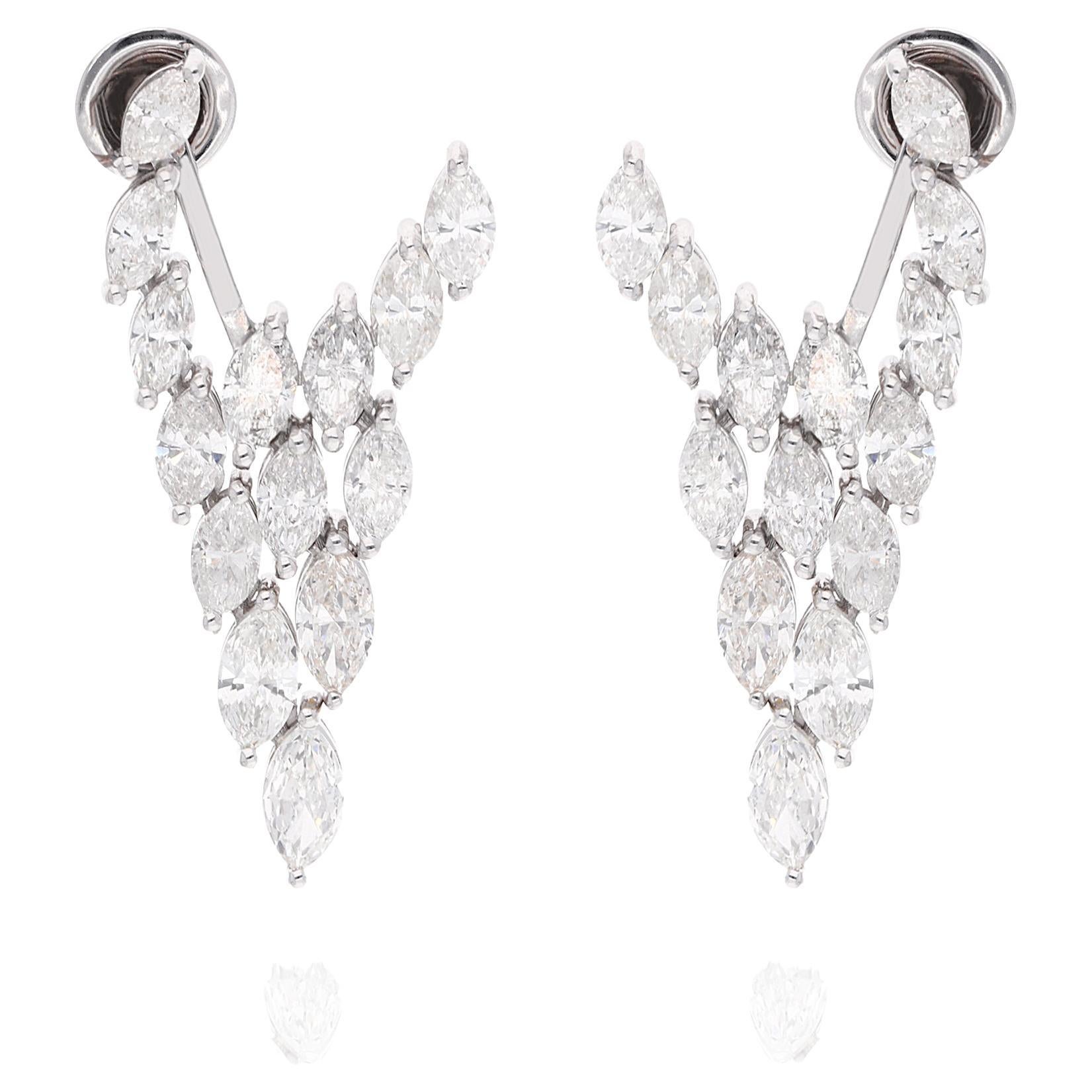 6.65 Ct SI/HI Marquise Shape Diamond Jacket Earrings 18 Karat White Gold Jewelry For Sale