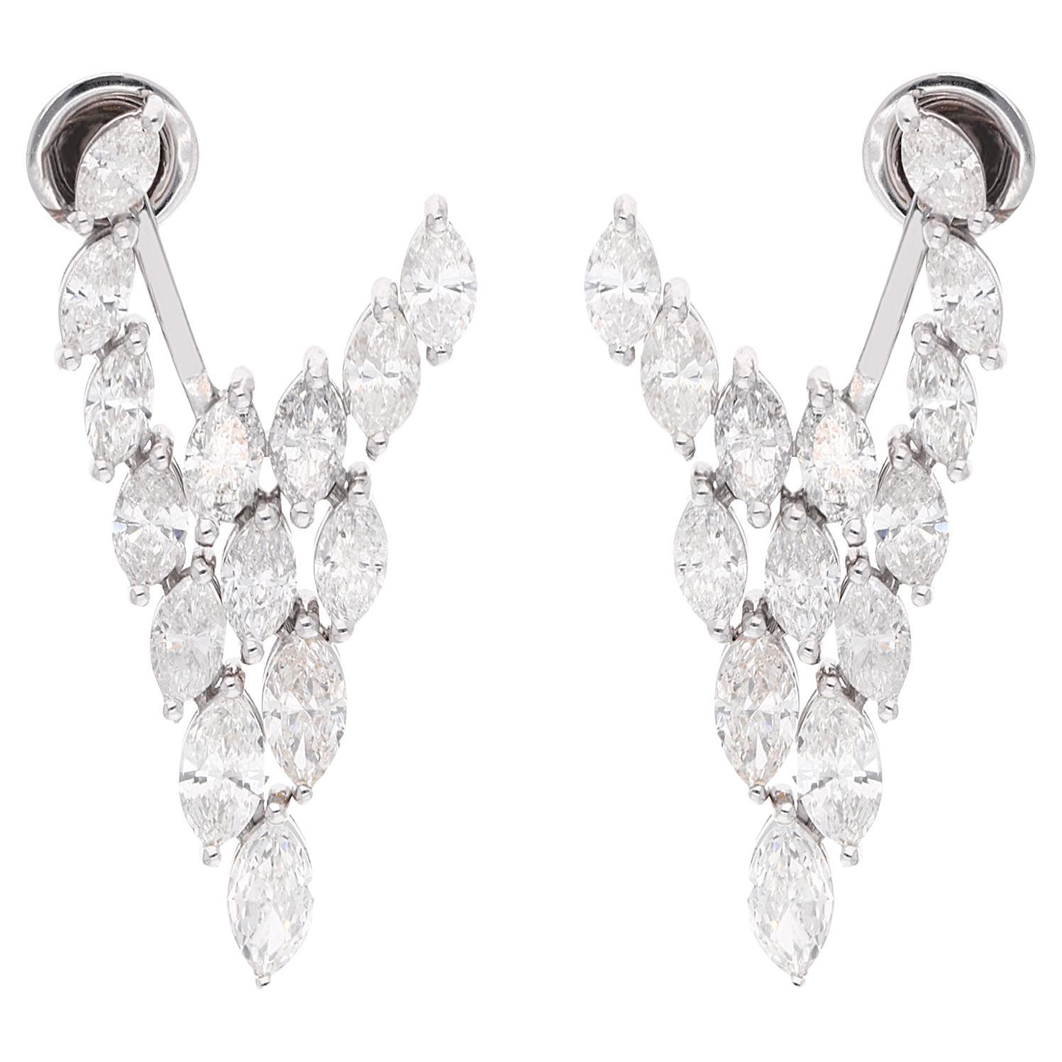 6.65 Ct SI/HI Marquise Shape Diamond Jacket Earrings 18 Karat White Gold Jewelry