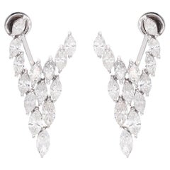 6.65 Ct SI/HI Marquise Shape Diamond Jacket Earrings 18 Karat White Gold Jewelry