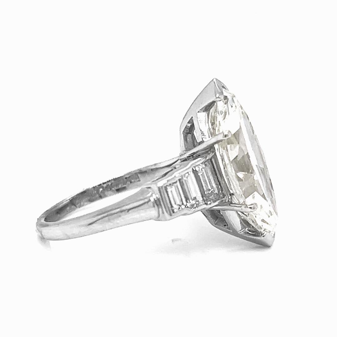 Art Deco 6.65 T.W Marquise/ Baguette Natural GIA Certified Diamond Platinum Ring For Sale