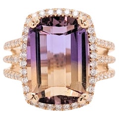 6.65ct Ametrine w Diamond Accents in Solid 14k Yellow Gold Barrel Cut 14x10mm