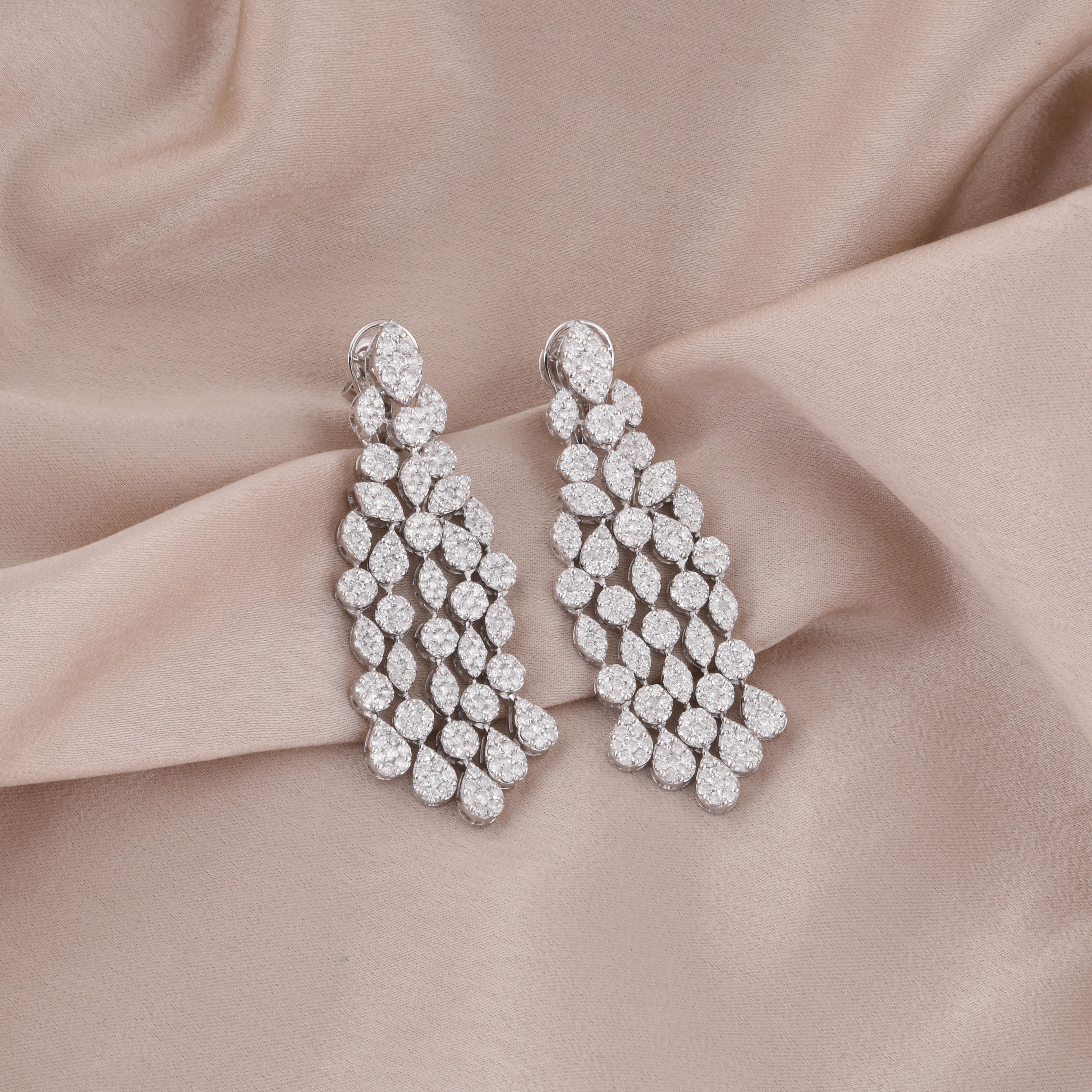 Taglio rotondo 6,65Ct SI/H Orecchini Chandelier con Diamanti Naturali in Oro Bianco 18k Gioielli di qualità in vendita