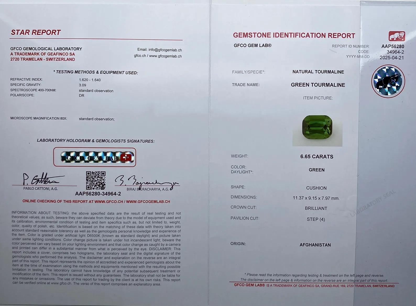 6.65Ct Tourmaline pierre précieuse naturelle, taille coussin, Afghanistan, certifié GFCO en vente 5