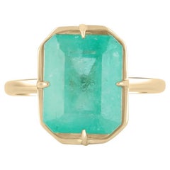 6.65cts 14K Colombian Emerald-Emerald Cut 4 Prong Solitaire Gold Ring