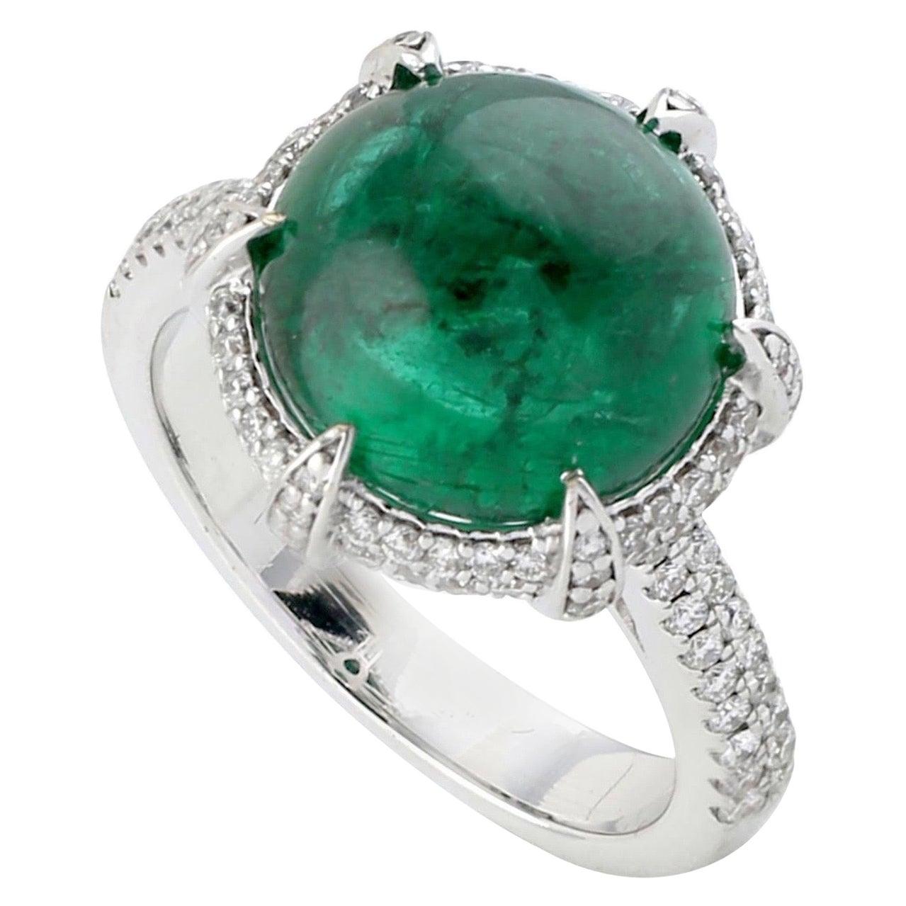 6.66 Carat Emerald Diamond 14 Karat Gold Claw Ring