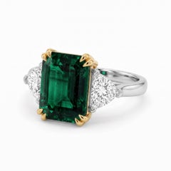 6.66 Carat Emerald Made-to-Order Three-Stone Ring