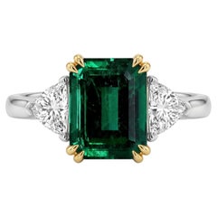 6.66 Carat Emerald Made-to-Order Three-Stone Ring