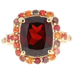 6.66 Carat Garnet Sapphire Diamond Yellow Gold Ring