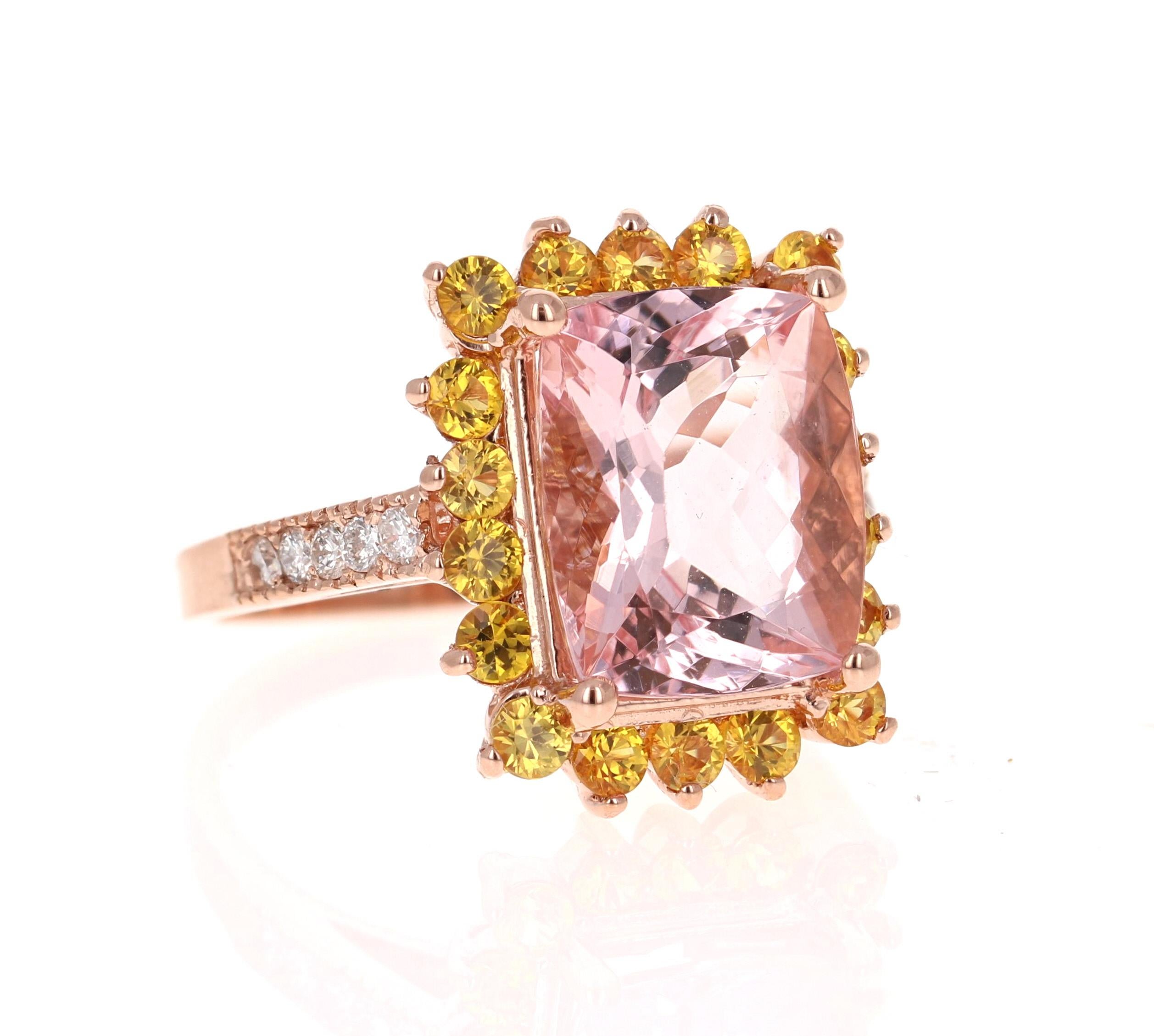 Contemporain Bague de fiançailles en or rose avec morganite de 6,66 carats, saphir et diamants