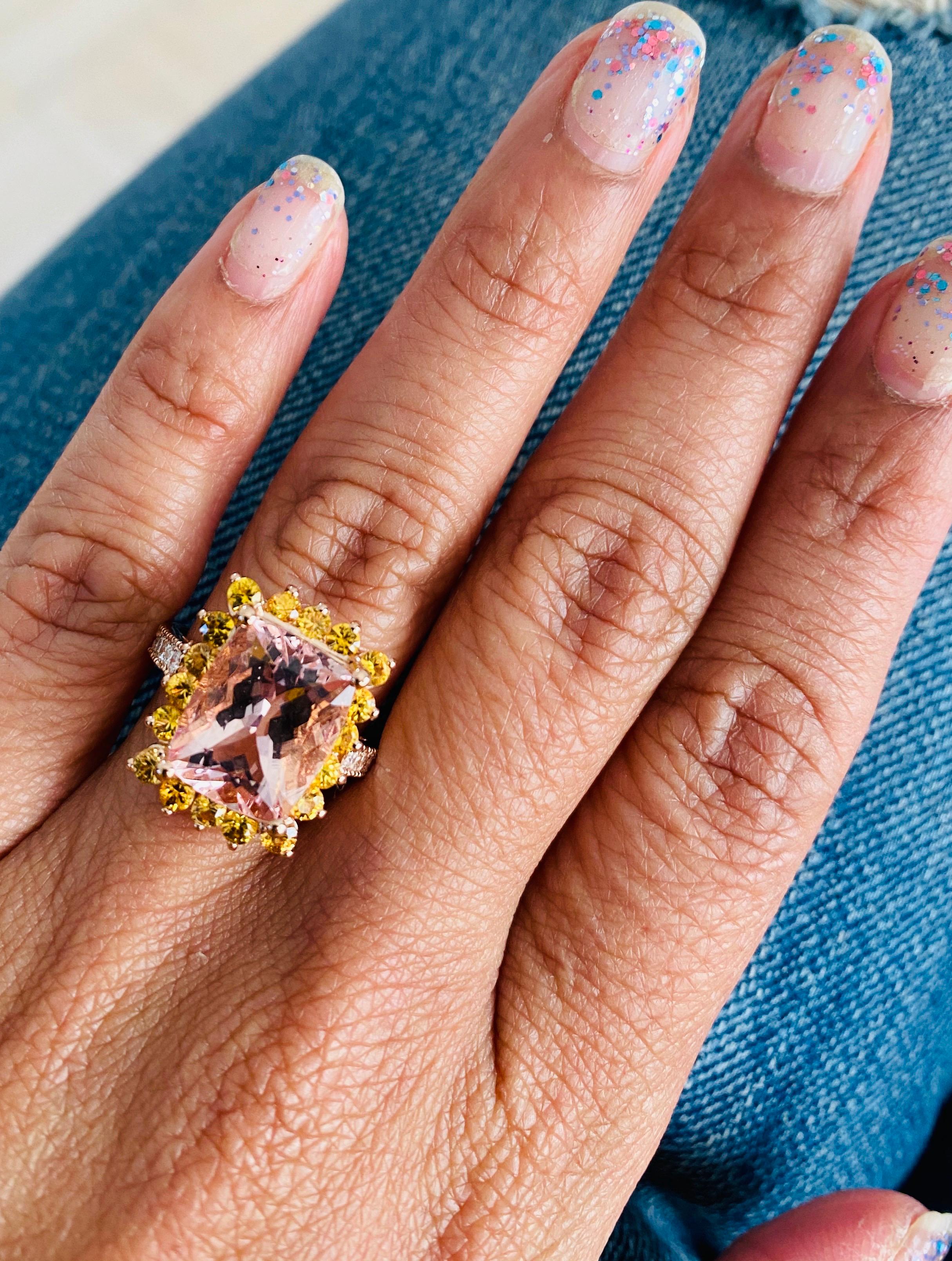  Bague de fiançailles en or rose avec morganite de 6,66 carats, saphir et diamants Pour femmes 