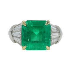 6.66 Carat Natural Colombian Emerald and Diamond Platinum Ring, AGL Certified