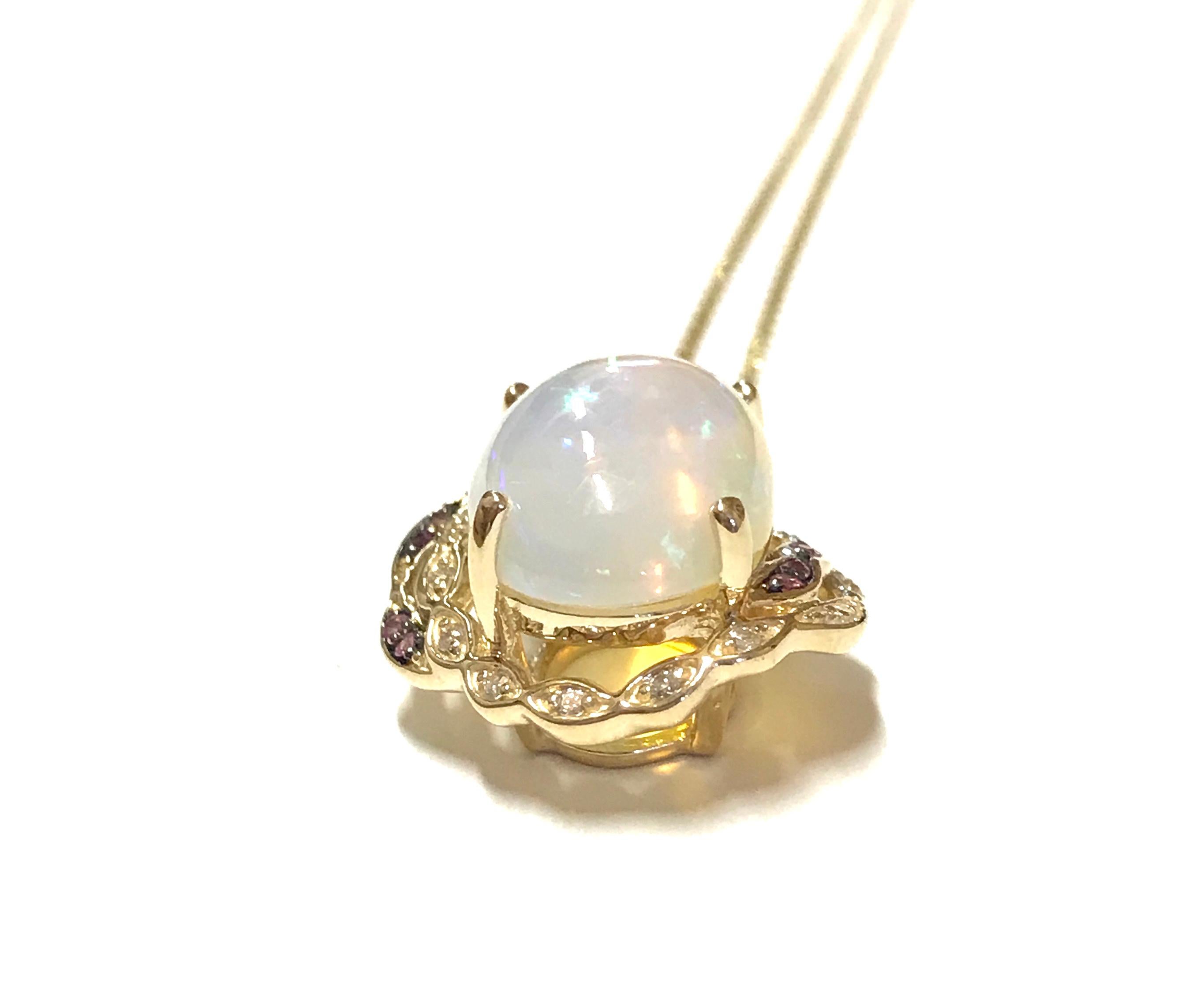 Women's 6.66 Carat Opal, 0.10 Carat Pink Sapphire and White Diamond Pendant