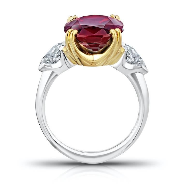 Contemporary 6.66 Carat Oval Red Spinel and Diamond Platinum and 18k Yellow Gold Ring