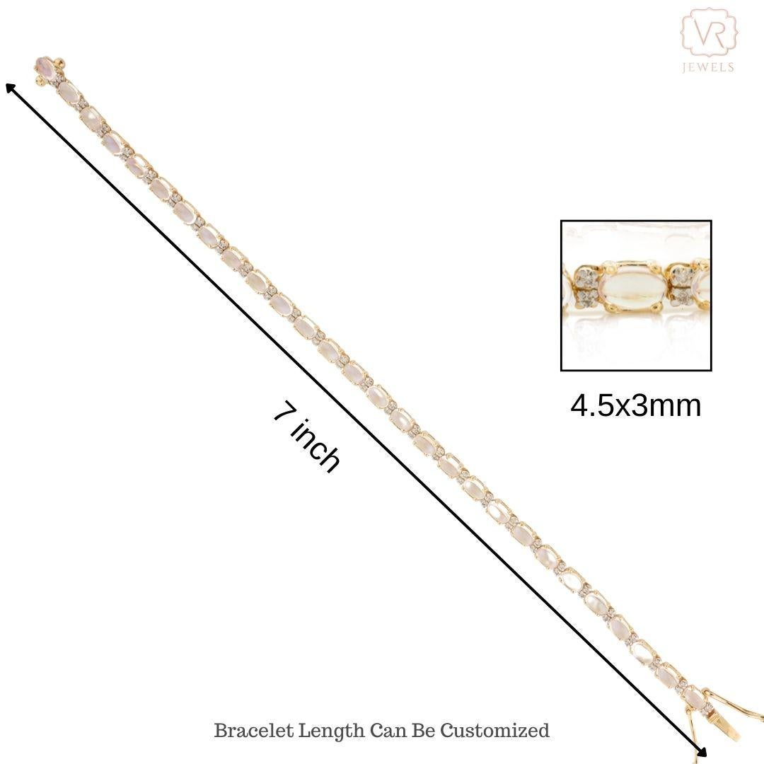 6.66 Carat Rainbow Moonstone Diamond Tennis Bracelet for Her in 14k Yellow Gold For Sale 1