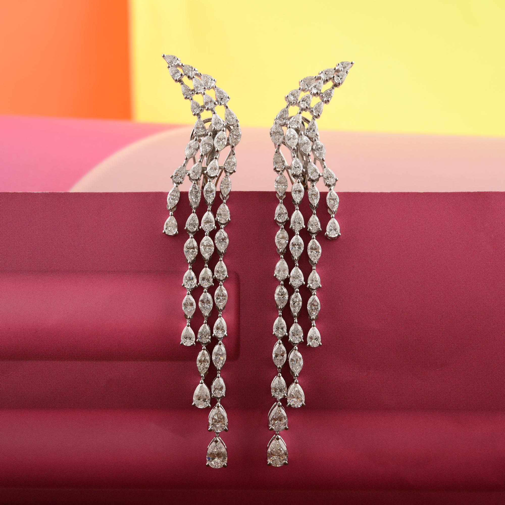 Boucles d'oreilles chandelier en or blanc 18 carats avec diamants taille poire marquise 6,66 carats SI/H Neuf - En vente à Diera, Dubai
