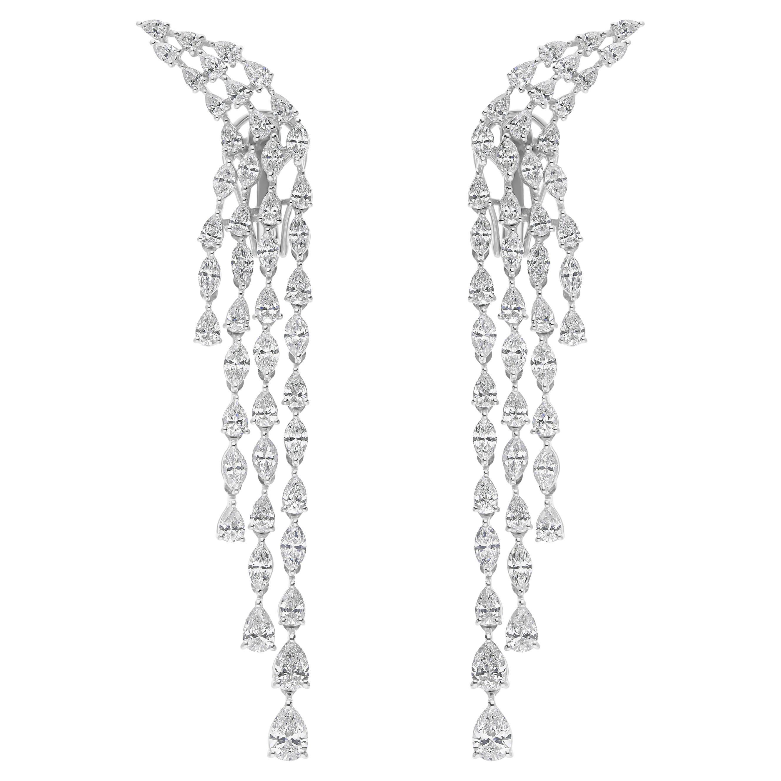 6.66 Carat SI/H Pear Marquise Diamond Chandelier Earrings 18 Karat White Gold