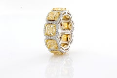 6.66 Carat Total Weight Natural Fancy Yellow Cushion Cut Eternity Ring