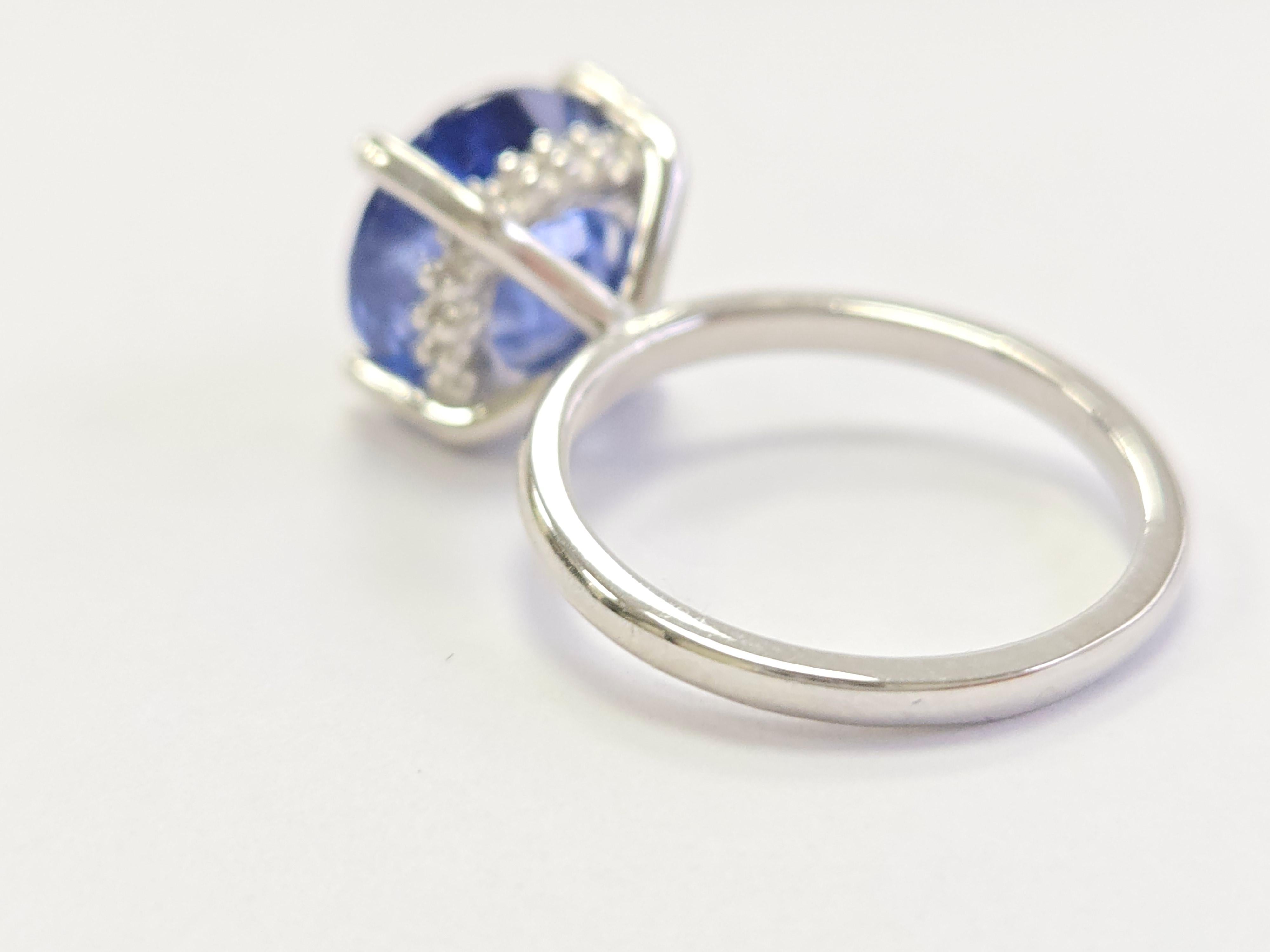 6.66 Carats Round Shape Natural Sapphire Ring 14 Karat White Gold In New Condition For Sale In Great Neck Plaza, NY