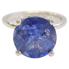 Bague en or blanc 14 carats avec saphir naturel de forme ronde de 6,66 carats