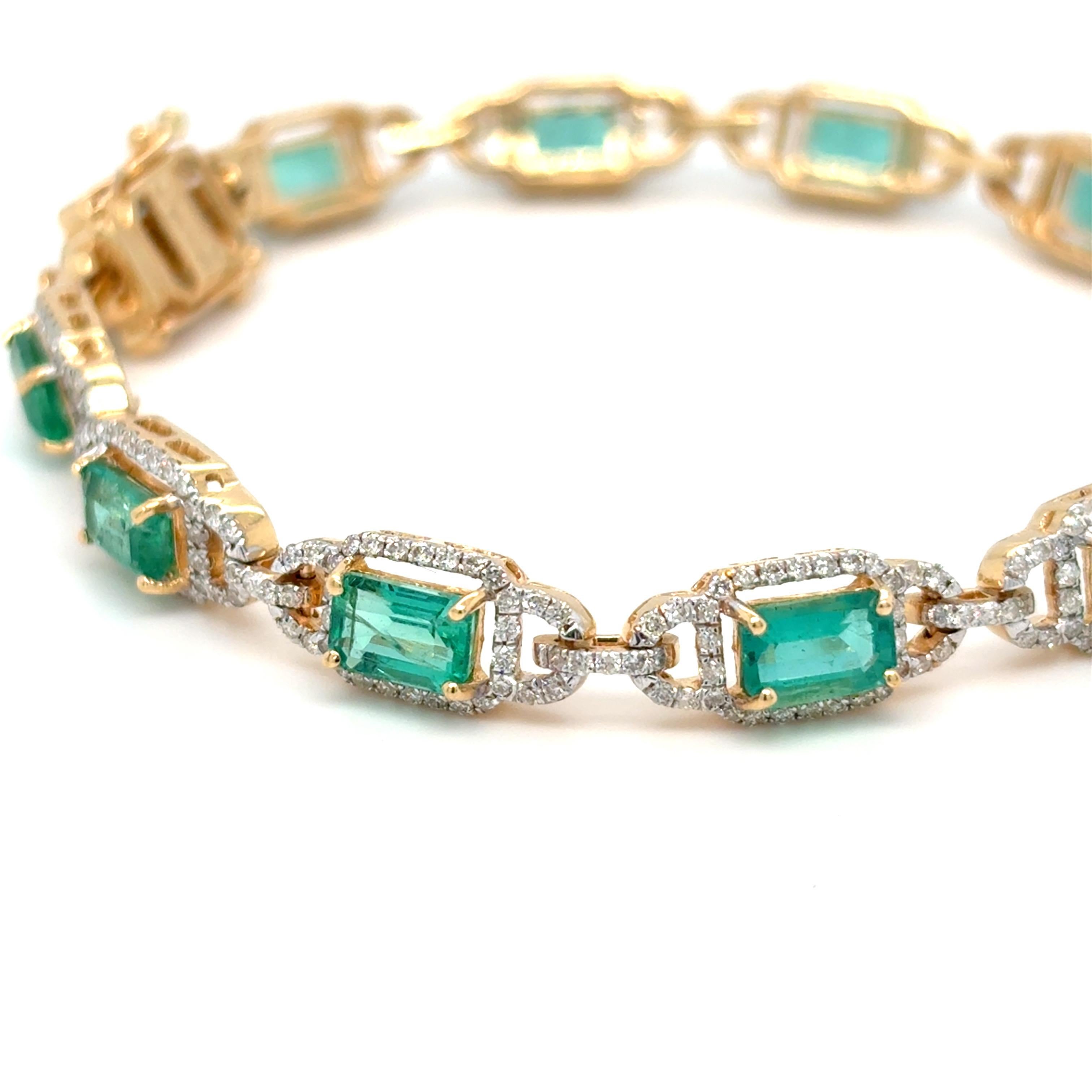6.66 Cesta Pulsera de Diamantes Esmeralda Corte Octogonal Natural en venta 4