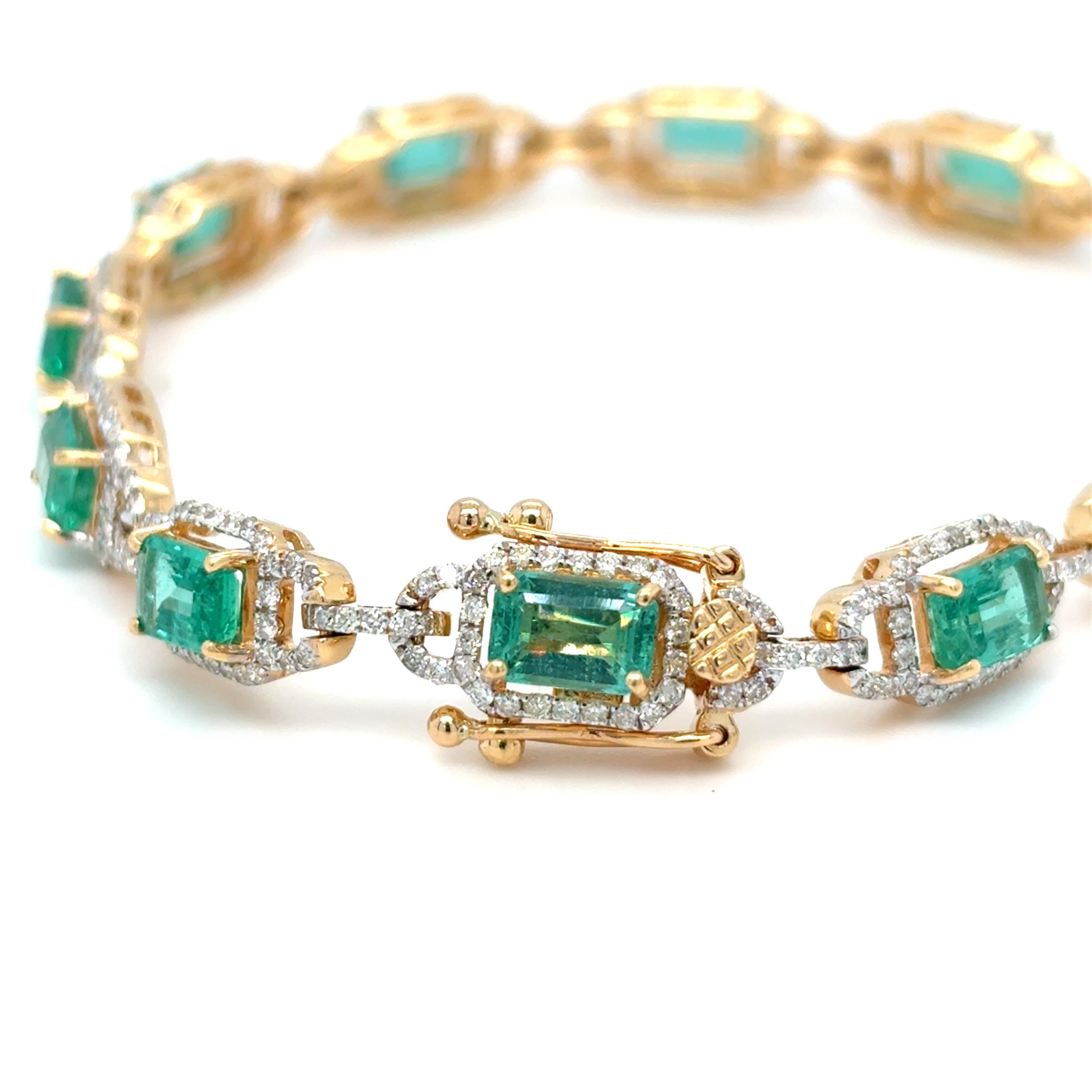 6.66 Cesta Pulsera de Diamantes Esmeralda Corte Octogonal Natural en venta 5
