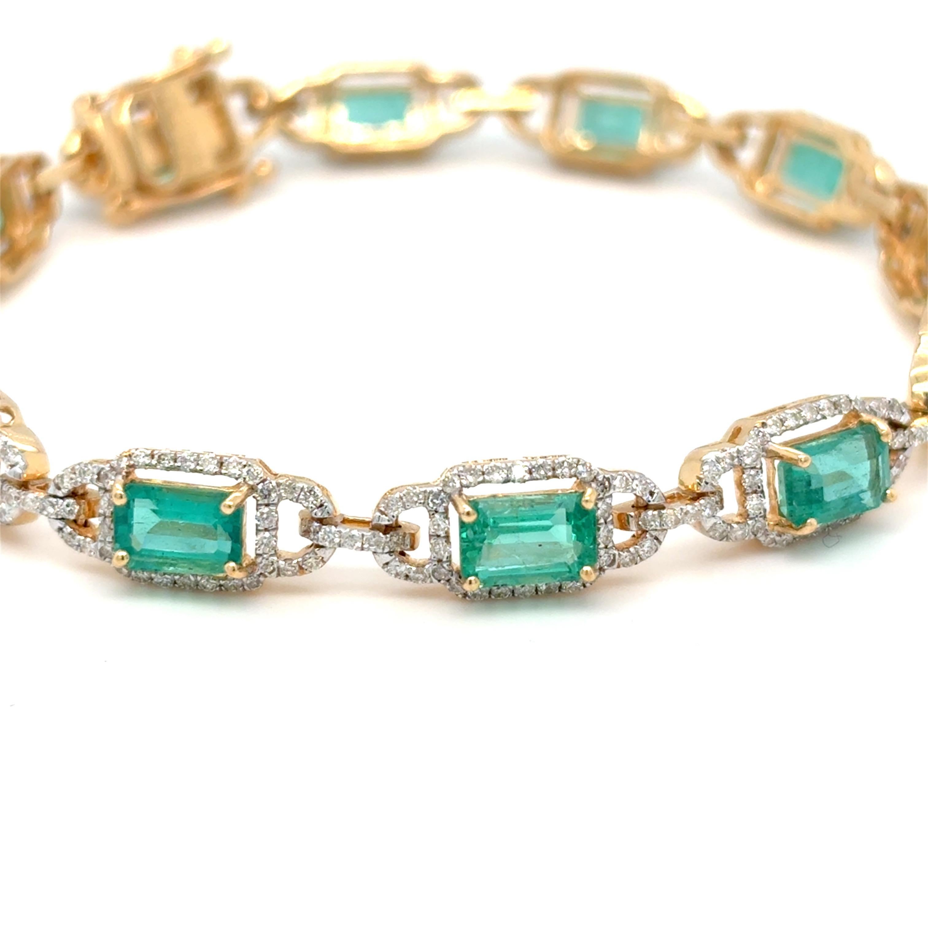6.66 Cesta Pulsera de Diamantes Esmeralda Corte Octogonal Natural Artesano en venta