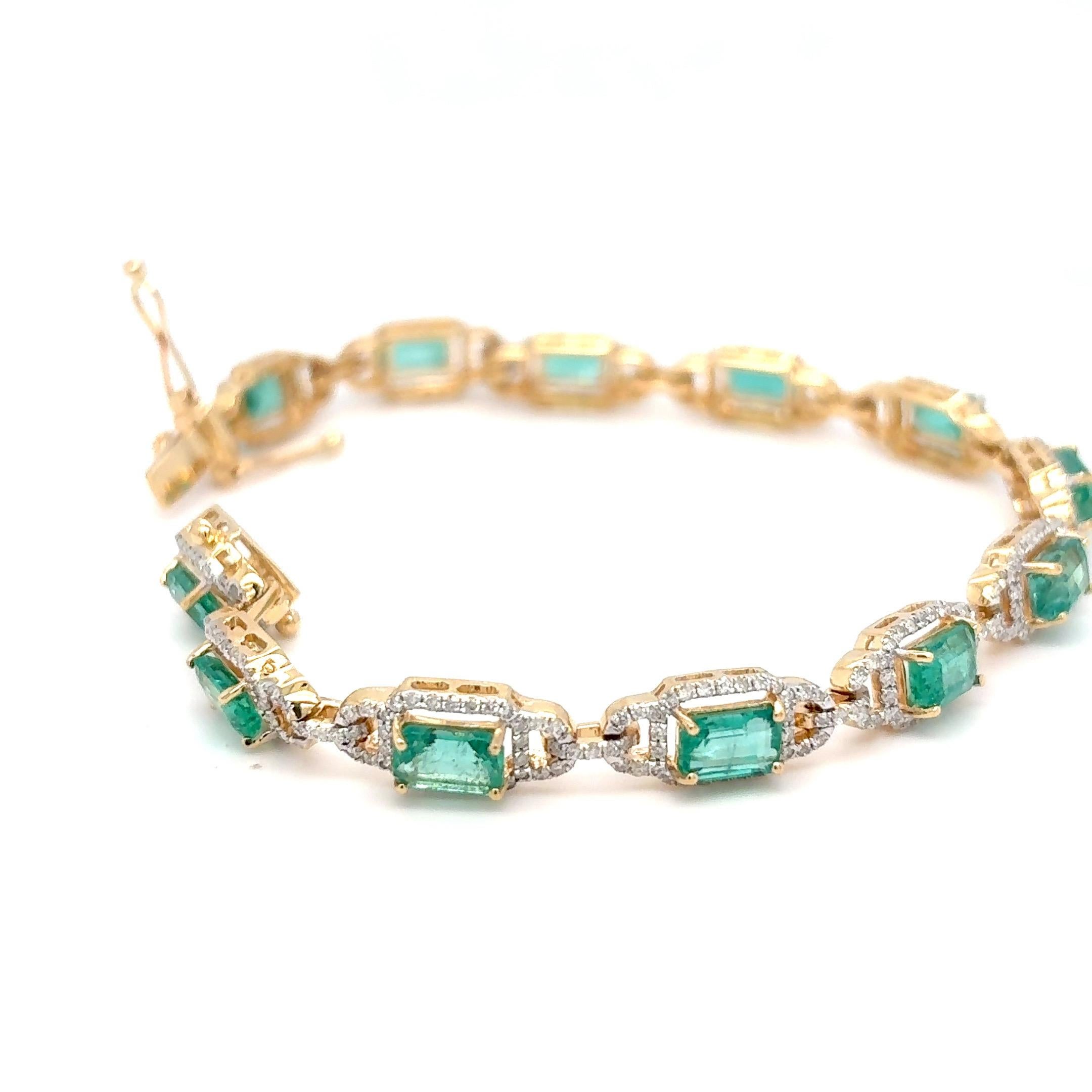 6.66 Cesta Pulsera de Diamantes Esmeralda Corte Octogonal Natural Corte octogonal en venta
