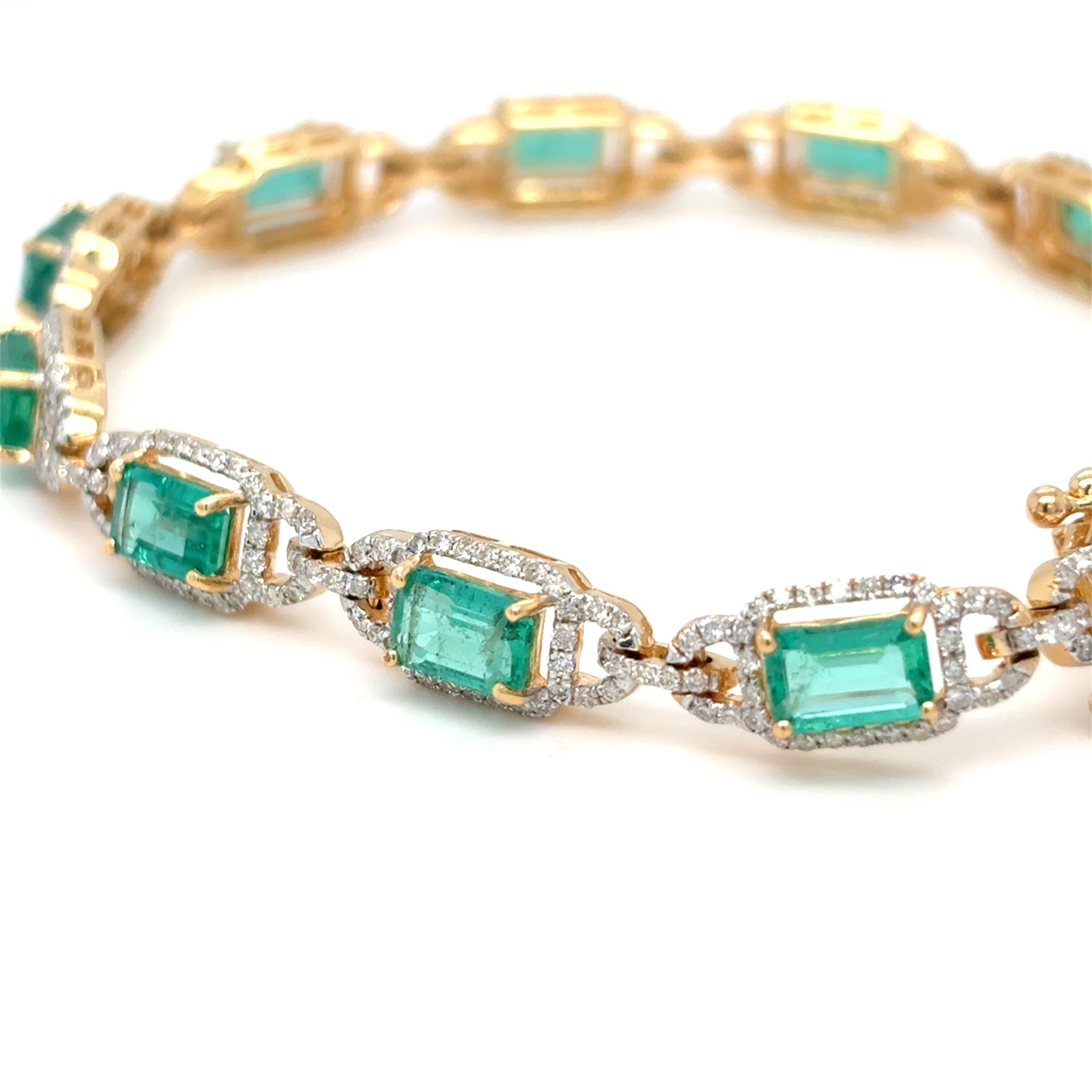 6.66 Cesta Pulsera de Diamantes Esmeralda Corte Octogonal Natural en venta 1