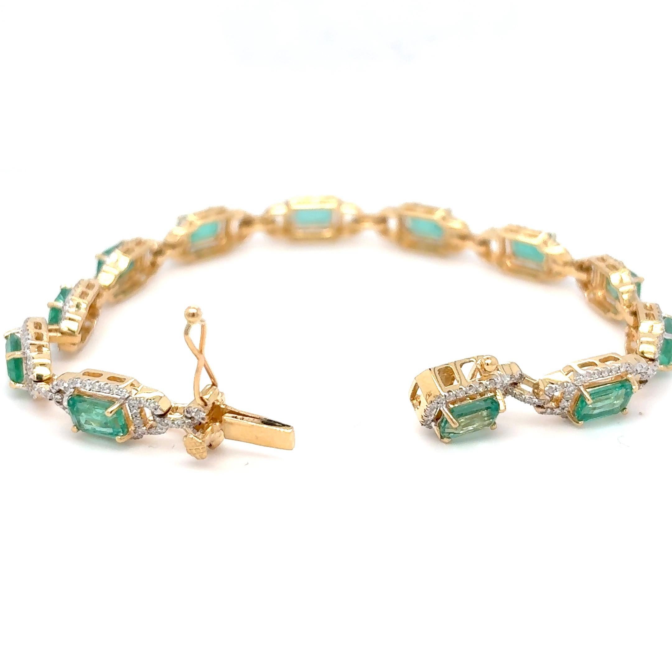6.66 Cesta Pulsera de Diamantes Esmeralda Corte Octogonal Natural en venta 2