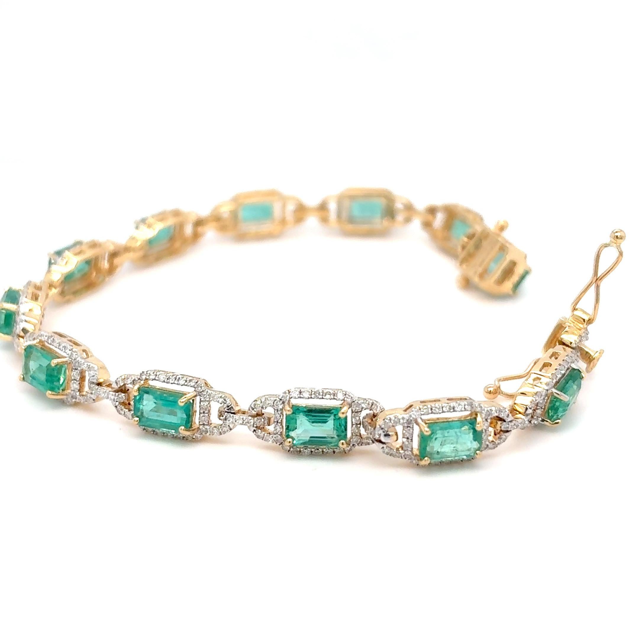 6.66 Cesta Pulsera de Diamantes Esmeralda Corte Octogonal Natural en venta 3