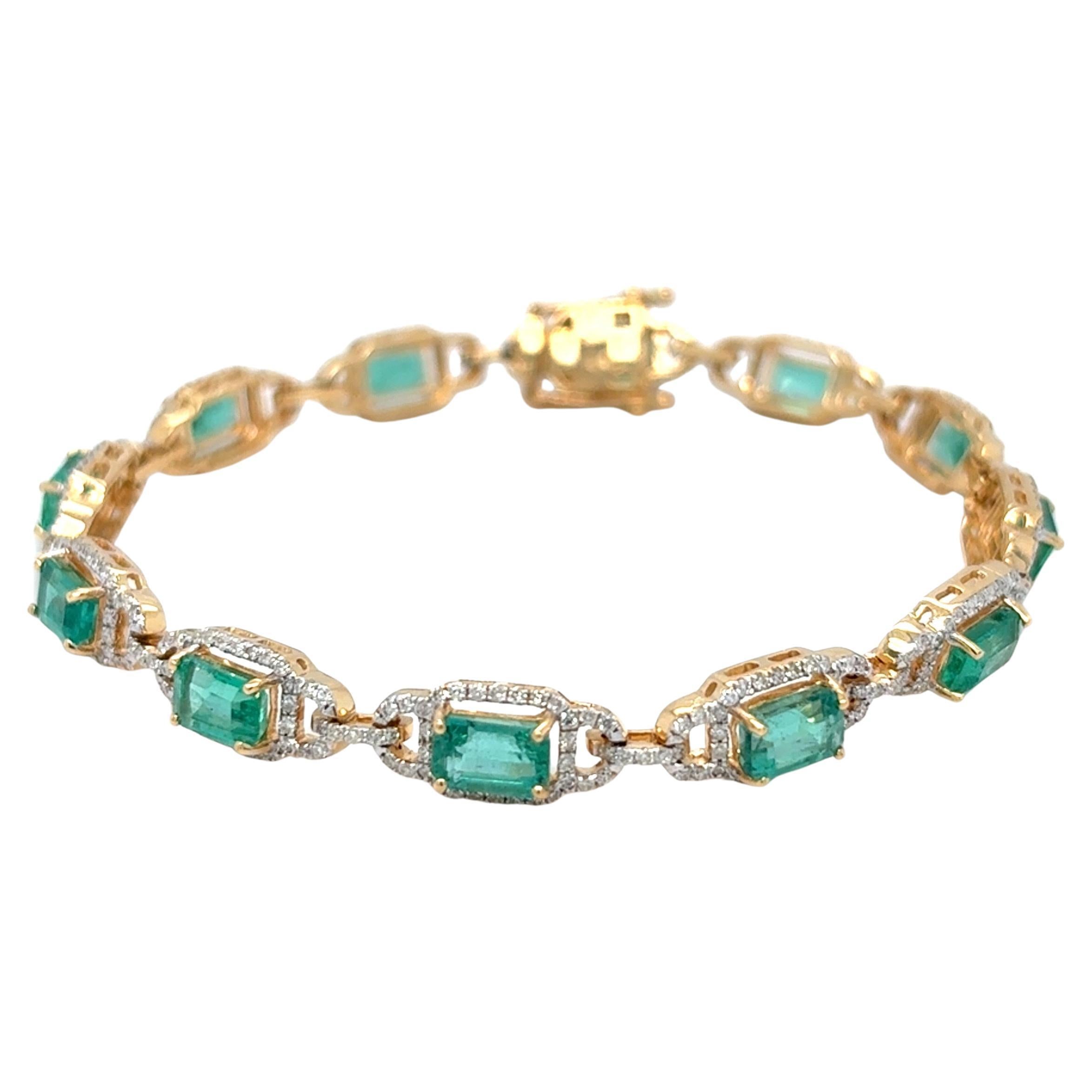 6.66 Cesta Pulsera de Diamantes Esmeralda Corte Octogonal Natural en venta