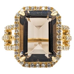 6,66ct Rauchquarz & Diamant Ring in Gelbgold