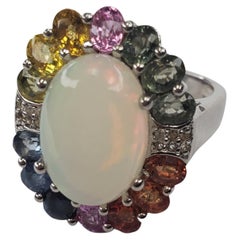 6.66cttw Ethiopian Opal and Multi Stones Sterling Silver Ring