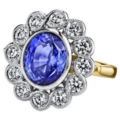 Anillo de cóctel de zafiro azul aciano y diamantes de 6,67 quilates en oro de 18 quilates