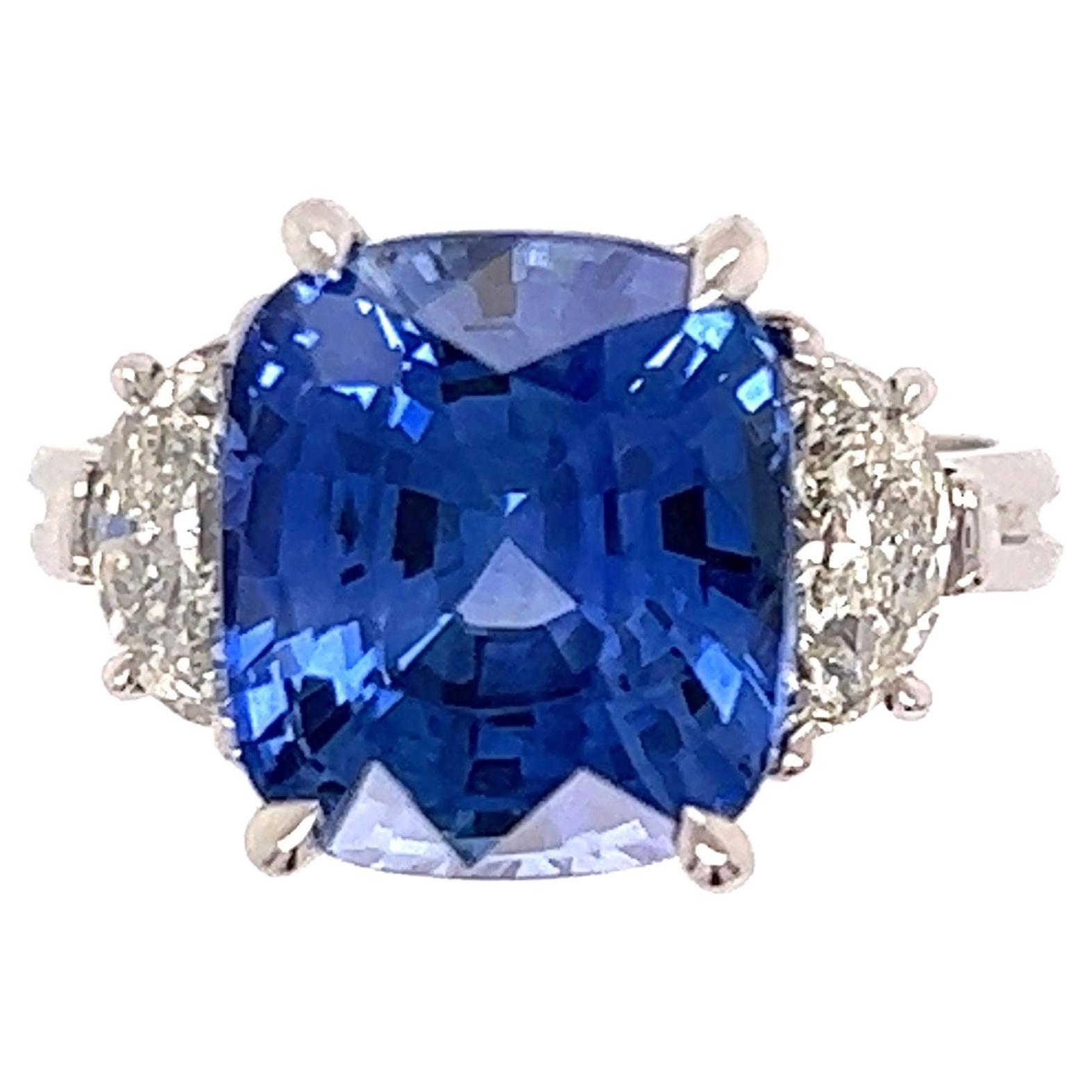 2.00 Carat Blue Sapphire and Diamond Bypass Platinum Ring Fine Estate