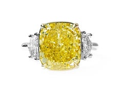 6.50 Carat Fancy Intense Yellow Diamond Engagement Ring in Platinum, GIA Report