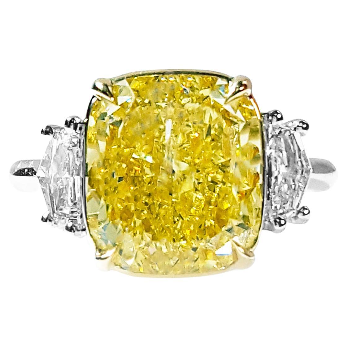 6.50 Carat Fancy Intense Yellow Diamond Engagement Ring in Platinum, GIA Report For Sale