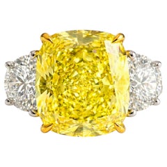 GIA Certified 6.09 Cushion Cut Fancy Intense Yellow Diamond Ring in 18K Gold