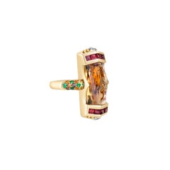 Sunita Nahata Honey Quartz 6.67ct. Fancy Ring in 18KYG with Gemstone & Diamond.