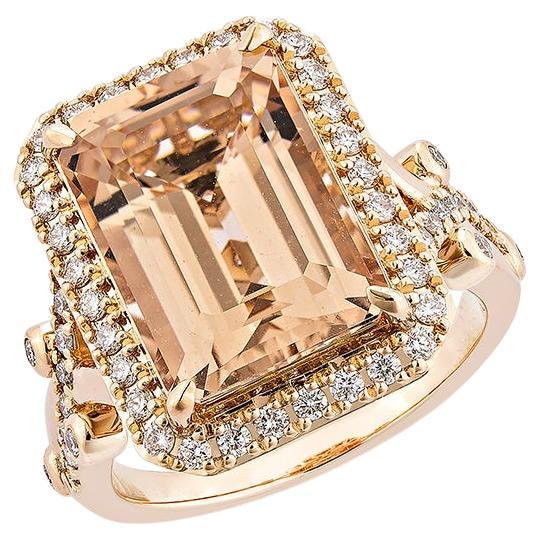 6.67 Carat Morganite Fancy Ring in 18Karat Rose Gold with White Diamond.   For Sale