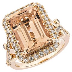 6.67 Carat Morganite Fancy Ring in 18Karat Rose Gold with White Diamond.  