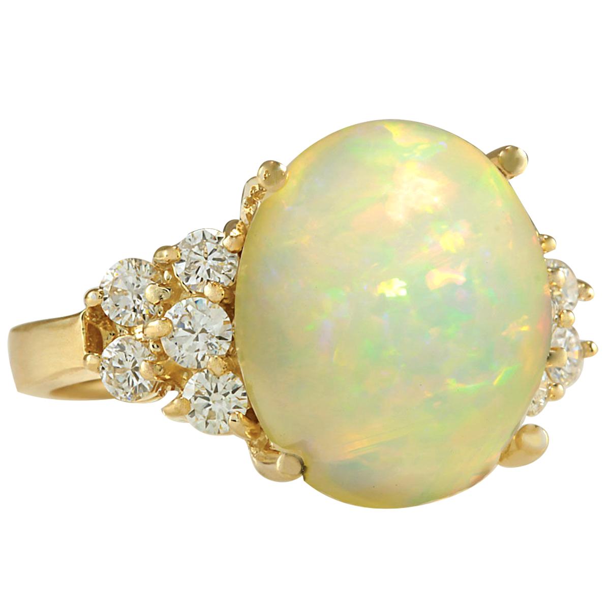 Stamped: 14K Yellow Gold
Total Ring Weight: 7.5 Grams
Total Natural Opal Weight is 6.07 Carat (Measures: 14.00x12.00 mm)
Color: Multicolor
Total Natural Diamond Weight is 0.60 Carat
Color: F-G, Clarity: VS2-SI1
Face Measures: 14.75x20.70 mm
Sku: