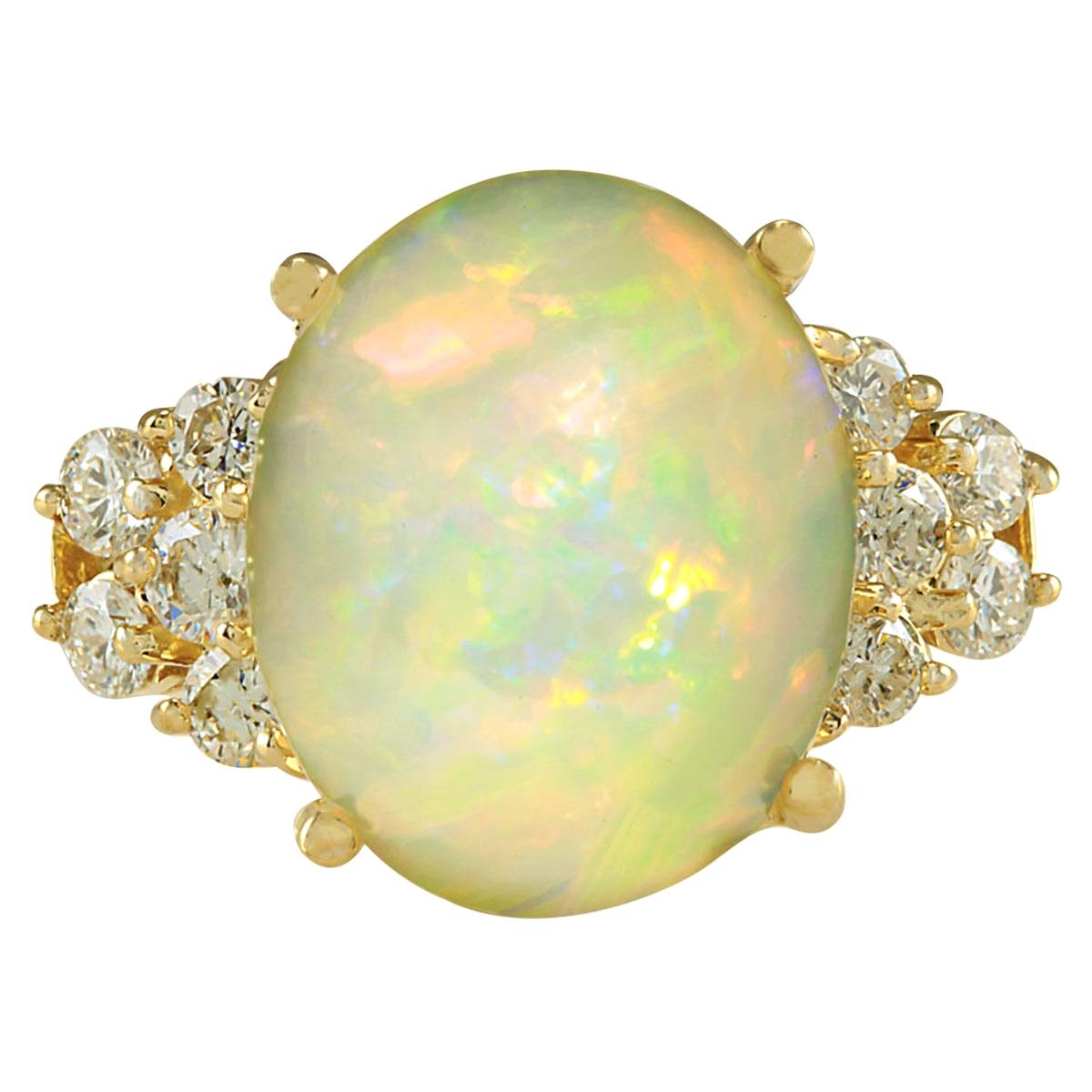 Bague en or jaune 14 carats avec opale naturelle et diamants