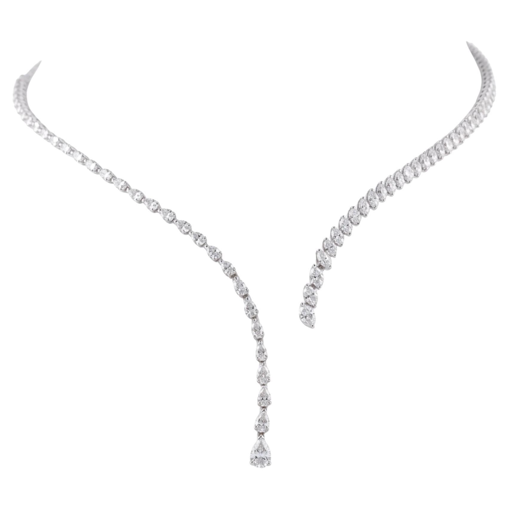 6.67 Ct SI/H Natural Diamond Open Choker Collar Necklace 14k White gold en vente