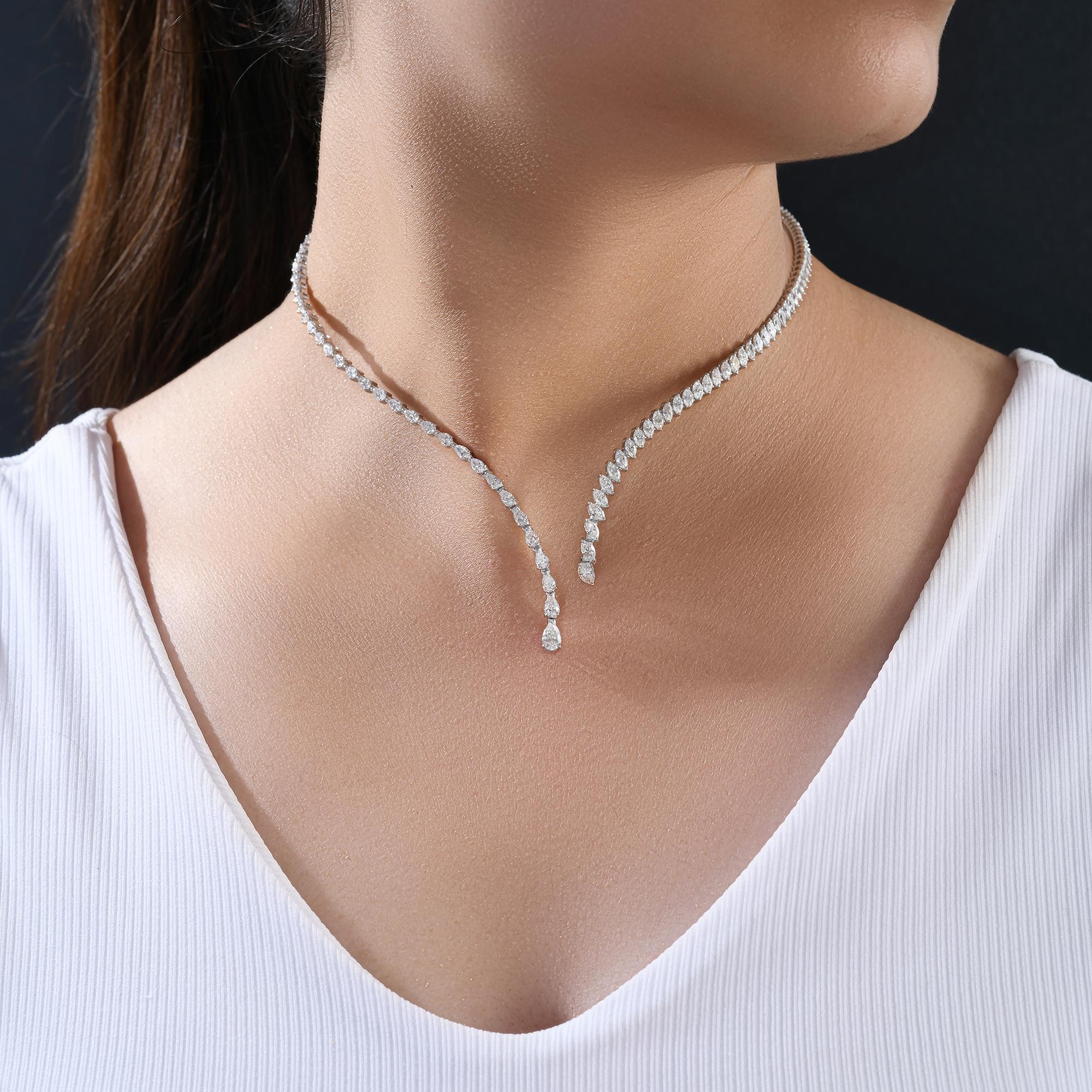 6.67 Ct SI/H Natural Diamond Open Choker Collar Necklace 18k White gold ...