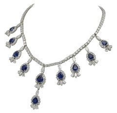 66.75 Carat Blue Sapphire and Diamond Earrings and Necklace Set