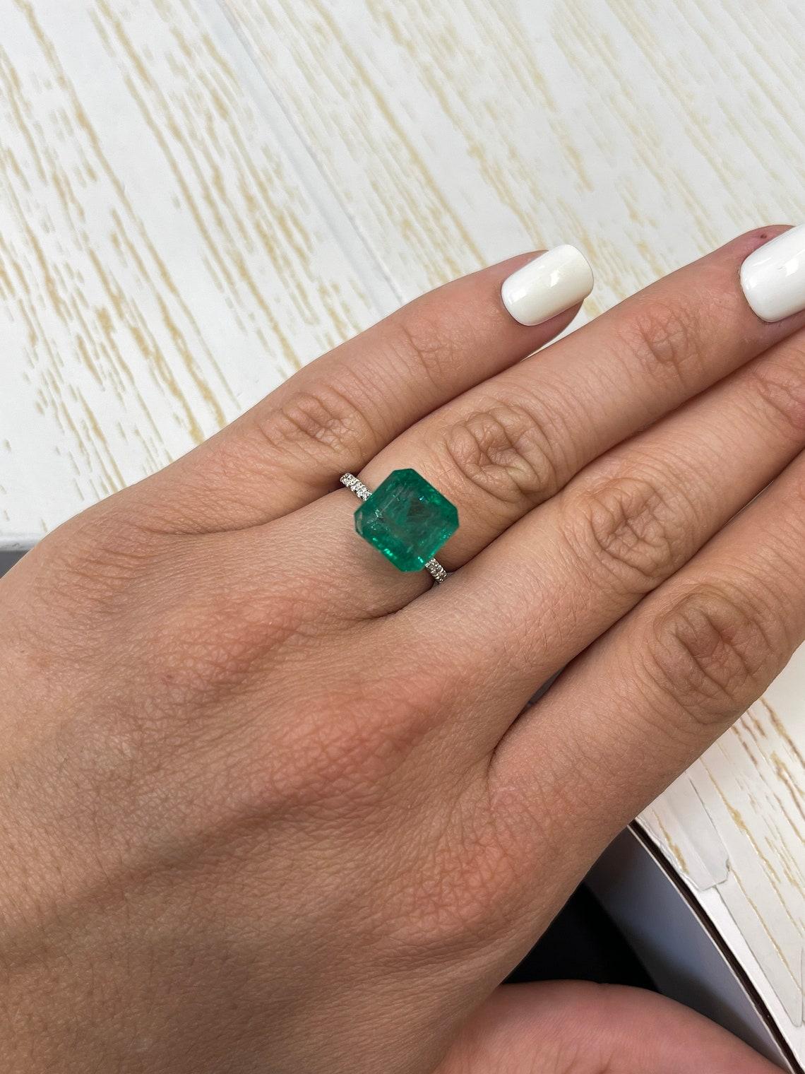 6.68 Carat 10.6x10.3 Vivid Green Zambian Emerald - Emerald Cut May Birthstone In New Condition For Sale In Jupiter, FL