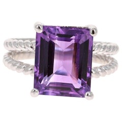 6.68 Carat Emerald Cut Amethyst White Gold Solitaire Ring