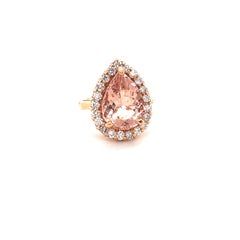 6.68 Carat Morganite Diamond 14 Karat Yellow Gold Cocktail Ring